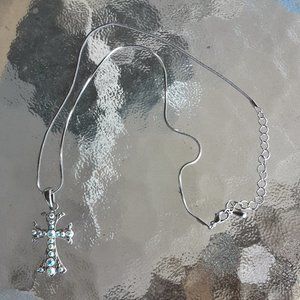 Vintage Y2K Silver tone Glass rhinestone cross necklace
